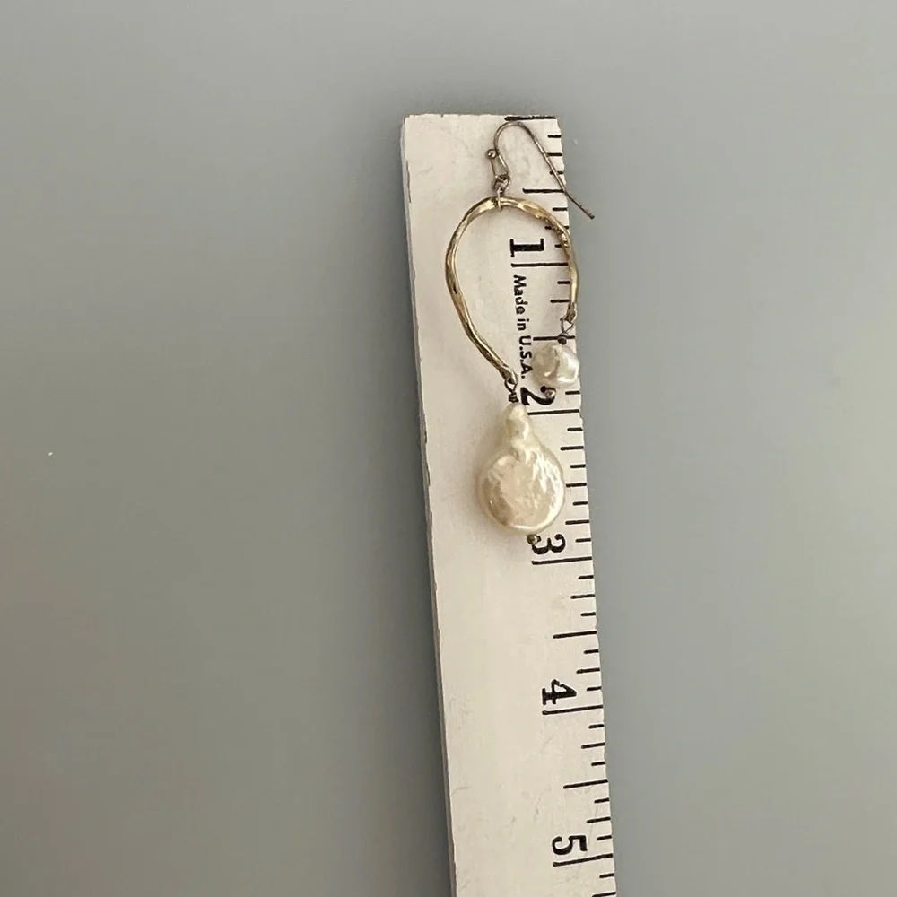 Artisan Gold and Pearl Dangle Earrings​​